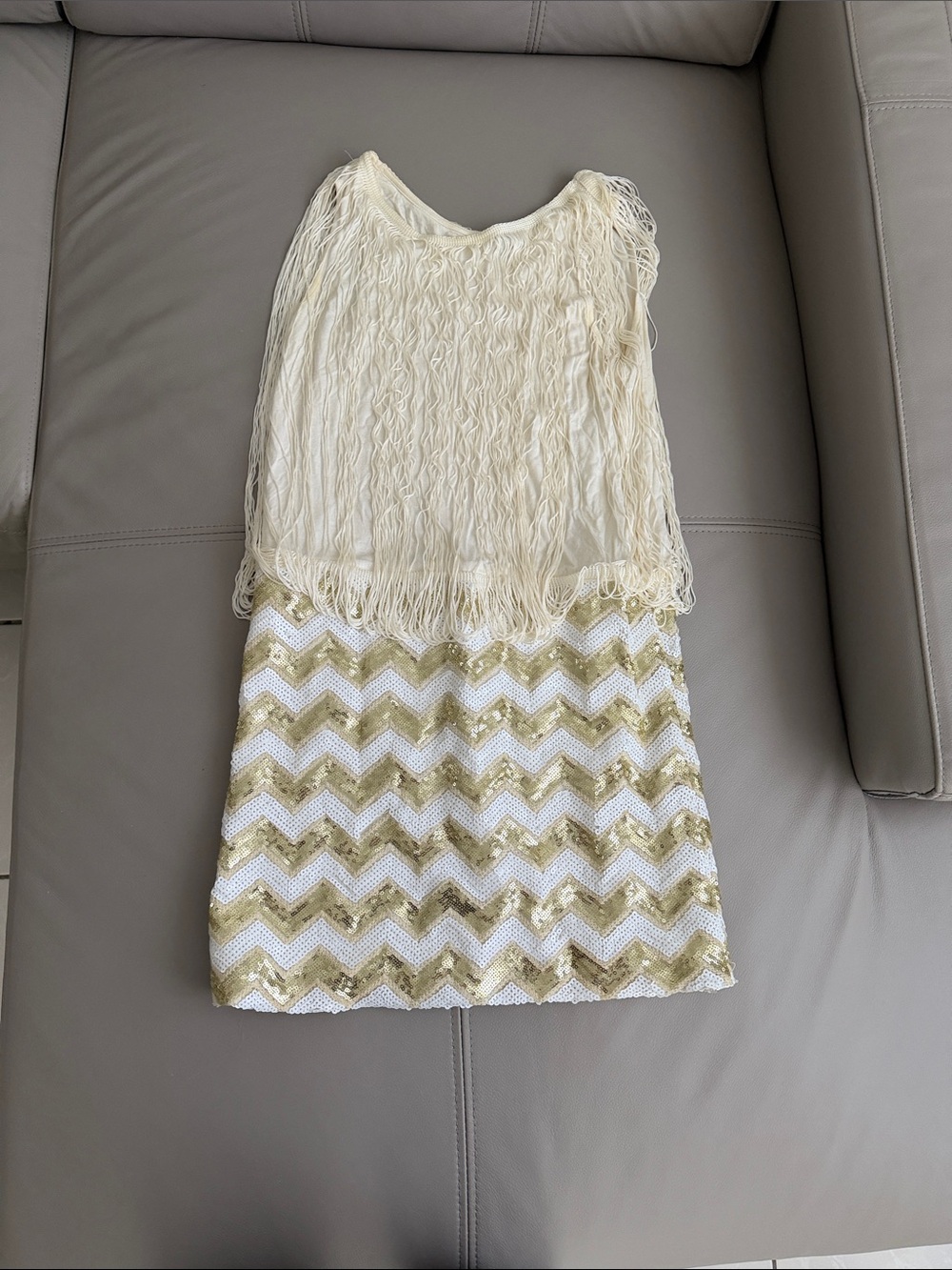 Cream Fringe Top & Gold Chevron Sequin Dress
